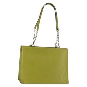 Authentic CELINE Shoulder Bag Leather Green Silver